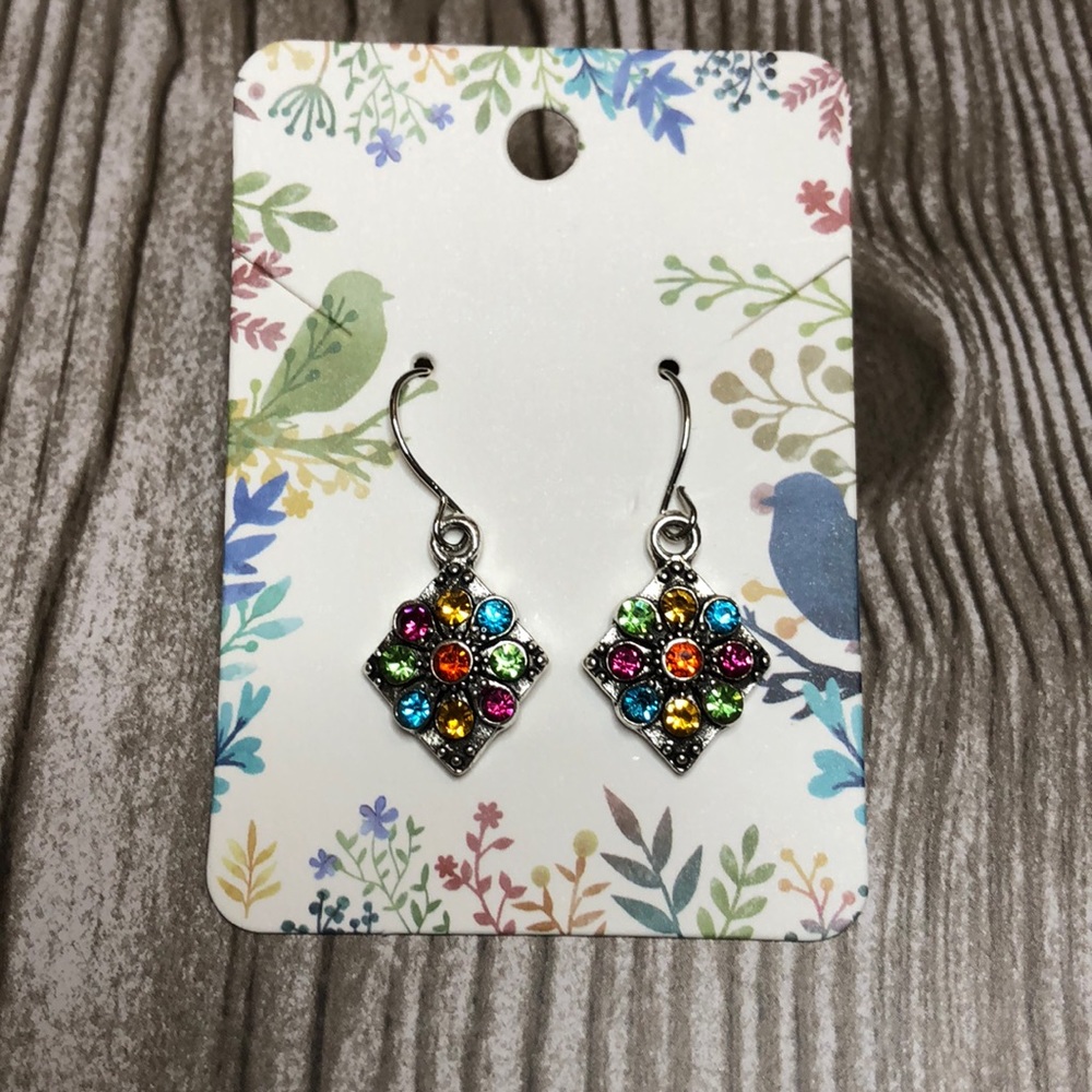 Colorful Faux Jewel Diamond Dangle Earrings